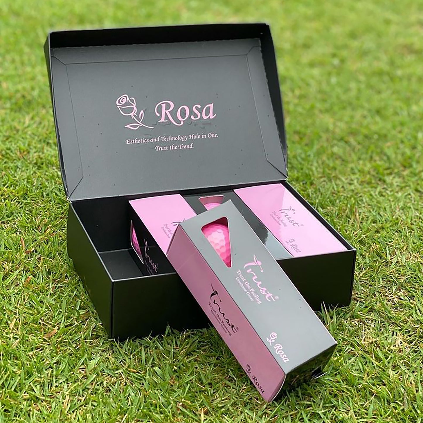 Trust Golf Balls Rosa Pink – Balles de golf colorées, uréthane cristal, boîte de 48, Roségold